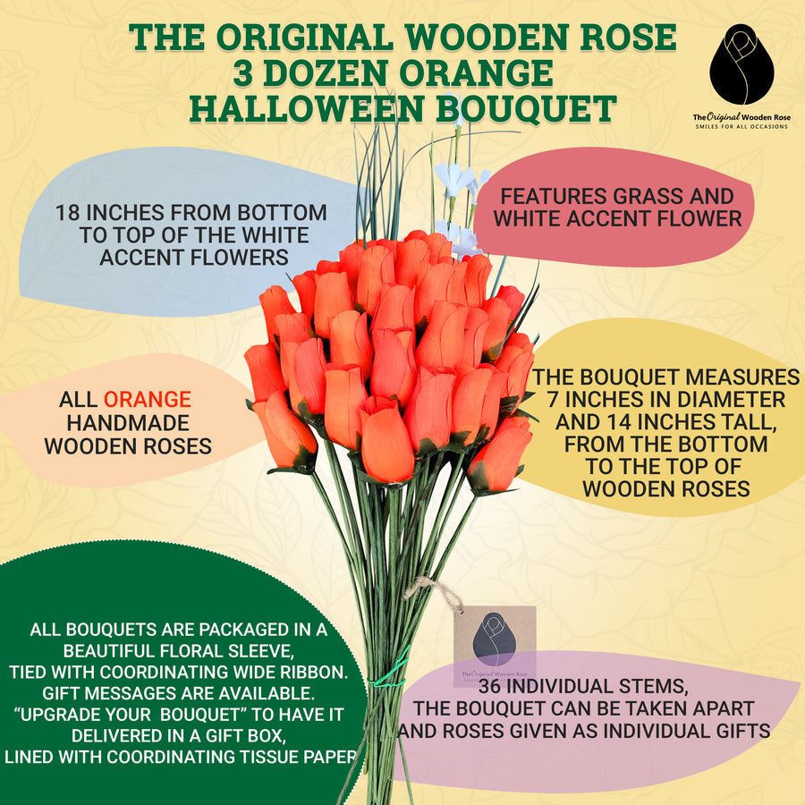 All Orange Halloween Wooden Rose alloween Bouquet - The Original Wooden Rose