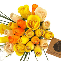 The Original Wooden Rose Deluxe Yellow Sunshine Themed Bouquet. Featuring Closed and Half Open Bud Roses (2 Dozen) - The Original Wooden Rose