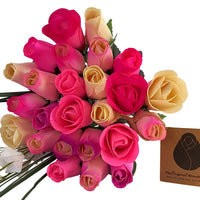 The Original Wooden Rose Deluxe Pink Blossoms Themed Bouquet. Featuring Closed and Half Open Bud Roses (2 Dozen) - The Original Wooden Rose