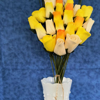 The Original Wooden Rose Deluxe Yellow Sunshine Themed Bouquet. Featuring Closed and Half Open Bud Roses (2 Dozen) - The Original Wooden Rose