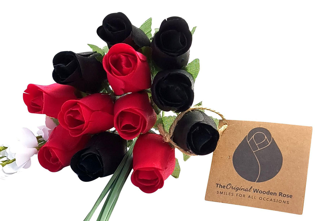 The Original Wooden Rose Black and Red Wooden Rose Bouquet (1 Dozen) - The Original Wooden Rose