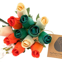 The Original Wooden Rose Irish Flag Saint Patty Day Green, Orange and White Wooden Rose Bouquet Closed Bud Roses (1 Dozen) - The Original Wooden Rose