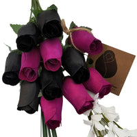 The Original Wooden Rose Halloween Black and Violet Flower Bouquet Closed Bud (1 Dozen) - The Original Wooden Rose