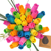 The Original Wooden Rose Spring Light Blue, Yellow, Lavender, Green, Orange and, Pink. 3 Dozen - The Original Wooden Rose