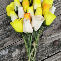 The Original Wooden Rose Deluxe Yellow Sunshine Themed Bouquet. Featuring Closed and Half Open Bud Roses (2 Dozen) - The Original Wooden Rose