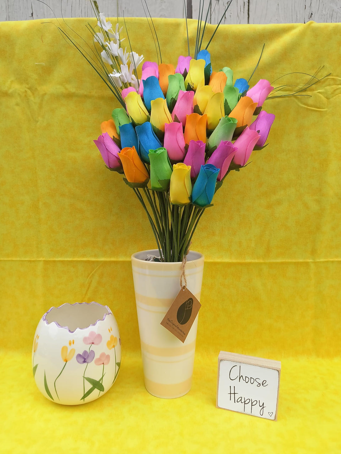 The Original Wooden Rose Spring Light Blue, Yellow, Lavender, Green, Orange and, Pink. 3 Dozen - The Original Wooden Rose