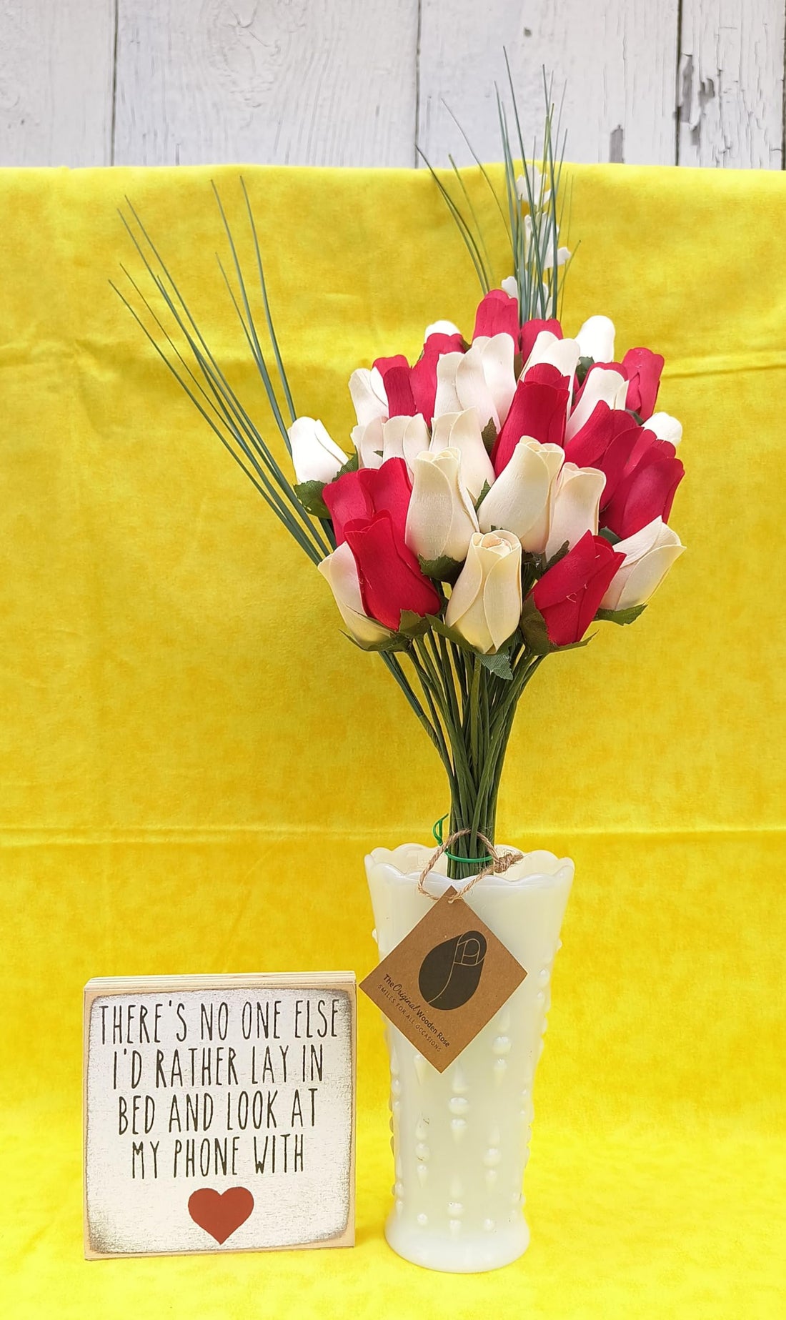 The Original Wooden Rose Valentines Day Red and White Flower Bouquet (3 Dozen) - The Original Wooden Rose