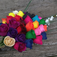 The Original Wooden Rose Bouquet of 32 Assorted Colors Half Open Roses Great for Mothers Day, Valentines Day - The Original Wooden Rose