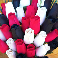 The Original Wooden Rose, Red, Black and White Wooden Rose Bouquet (3 Dozen) - The Original Wooden Rose