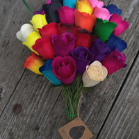 The Original Wooden Rose Bouquet of 32 Assorted Colors Half Open Roses Great for Mothers Day, Valentines Day - The Original Wooden Rose