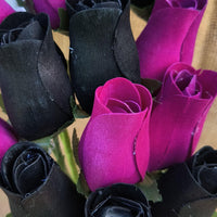 The Original Wooden Rose Halloween Black and Violet Flower Bouquet Closed Bud (1 Dozen) - The Original Wooden Rose