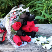 The Original Wooden Rose Black and Red Wooden Rose Bouquet (1 Dozen) - The Original Wooden Rose