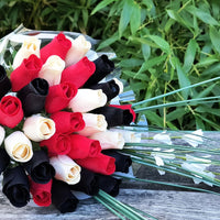 The Original Wooden Rose, Red, Black and White Wooden Rose Bouquet (3 Dozen) - The Original Wooden Rose