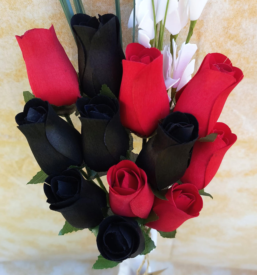 The Original Wooden Rose Black and Red Wooden Rose Bouquet (1 Dozen) - The Original Wooden Rose