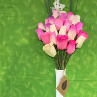 The Original Wooden Rose Deluxe Pink Blossoms Themed Bouquet. Featuring Closed and Half Open Bud Roses (2 Dozen) - The Original Wooden Rose