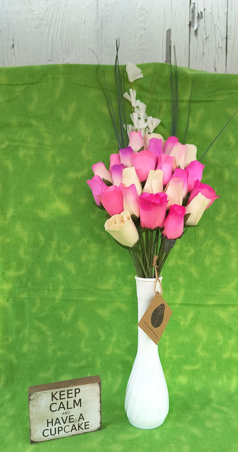 The Original Wooden Rose Deluxe Pink Blossoms Themed Bouquet. Featuring Closed and Half Open Bud Roses (2 Dozen) - The Original Wooden Rose