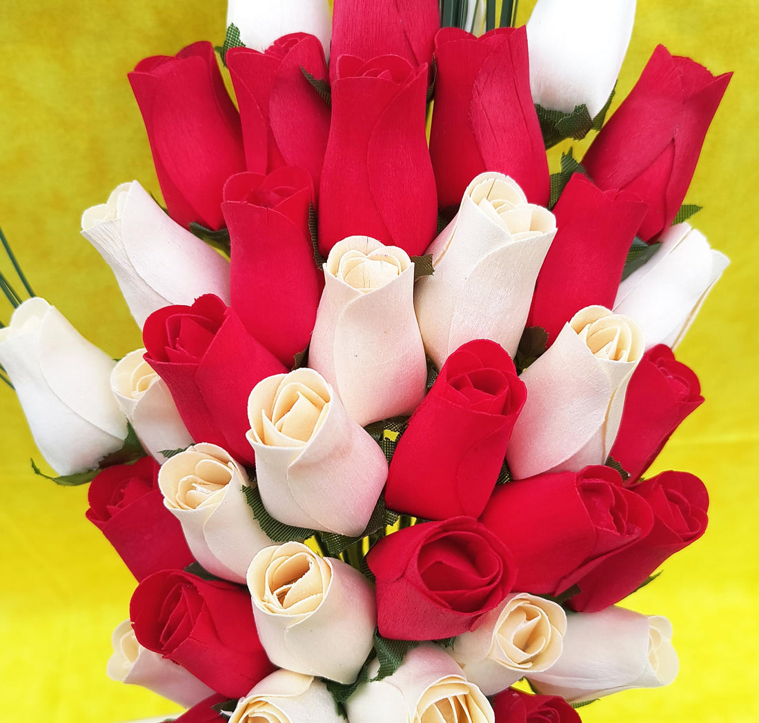 The Original Wooden Rose Valentines Day Red and White Flower Bouquet (3 Dozen) - The Original Wooden Rose