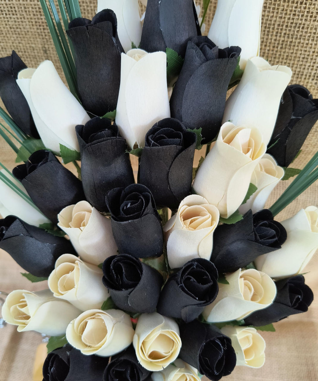 The Original Wooden Rose, Black and White Wooden Rose Bouquet (3 Dozen) - The Original Wooden Rose