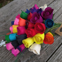 The Original Wooden Rose Bouquet of 32 Assorted Colors Half Open Roses Great for Mothers Day, Valentines Day - The Original Wooden Rose