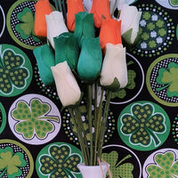 The Original Wooden Rose Irish Flag Saint Patty Day Green, Orange and White Wooden Rose Bouquet Closed Bud Roses (1 Dozen) - The Original Wooden Rose