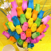 The Original Wooden Rose Spring Light Blue, Yellow, Lavender, Green, Orange and, Pink. 3 Dozen - The Original Wooden Rose