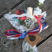 The Original Wooden Rose Primitive Patriotic 1 Dozen Red with Black Tips, White and Blue with Dark Blue Tips Bouquet - The Original Wooden Rose