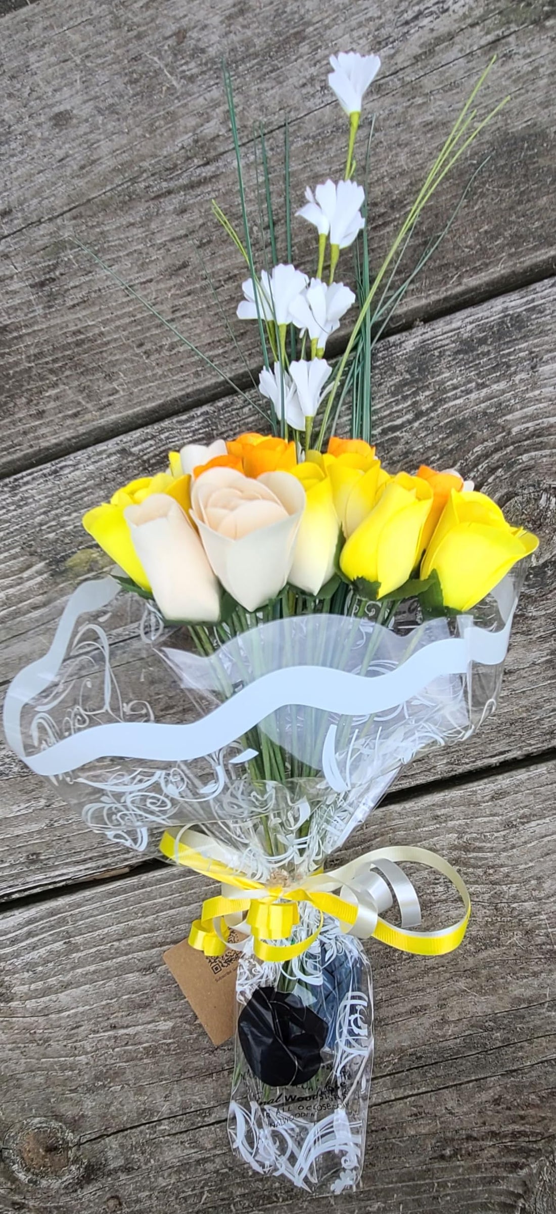 The Original Wooden Rose Deluxe Yellow Sunshine Themed Bouquet. Featuring Closed and Half Open Bud Roses (2 Dozen) - The Original Wooden Rose