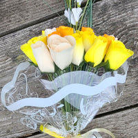 The Original Wooden Rose Deluxe Yellow Sunshine Themed Bouquet. Featuring Closed and Half Open Bud Roses (2 Dozen) - The Original Wooden Rose