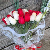 The Original Wooden Rose Valentines Day Red and White Flower Bouquet (3 Dozen) - The Original Wooden Rose