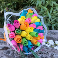 The Original Wooden Rose Spring Light Blue, Yellow, Lavender, Green, Orange and, Pink. 3 Dozen - The Original Wooden Rose