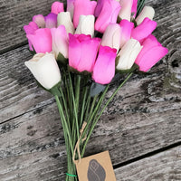 The Original Wooden Rose Deluxe Pink Blossoms Themed Bouquet. Featuring Closed and Half Open Bud Roses (2 Dozen) - The Original Wooden Rose