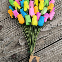 The Original Wooden Rose Spring Light Blue, Yellow, Lavender, Green, Orange and, Pink. 3 Dozen - The Original Wooden Rose