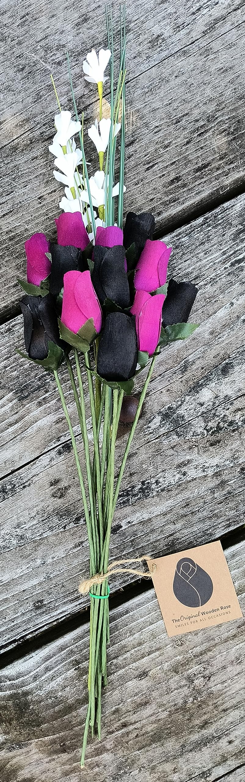 The Original Wooden Rose Halloween Black and Violet Flower Bouquet Closed Bud (1 Dozen) - The Original Wooden Rose