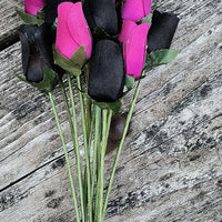 The Original Wooden Rose Halloween Black and Violet Flower Bouquet Closed Bud (1 Dozen) - The Original Wooden Rose