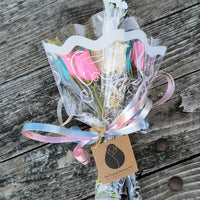 The Original Wooden Rose Gender Reveal Wooden Rose Bouquet. Featuring Pink, Light Blue and White Wooden Roses Closed Bud (1 Dozen) - The Original Wooden Rose