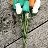 The Original Wooden Rose Irish Flag Saint Patty Day Green, Orange and White Wooden Rose Bouquet Closed Bud Roses (1 Dozen) - The Original Wooden Rose