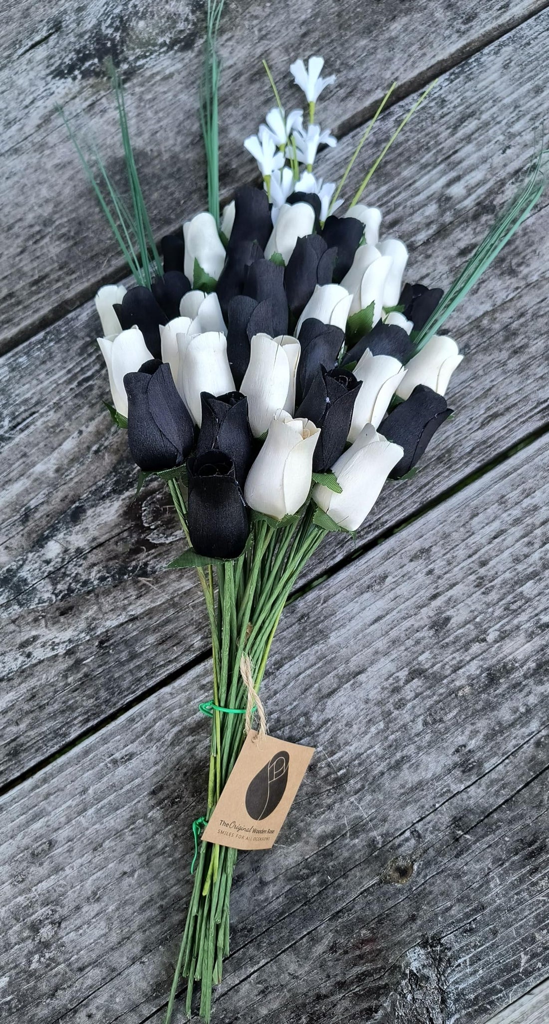 The Original Wooden Rose, Black and White Wooden Rose Bouquet (3 Dozen) - The Original Wooden Rose