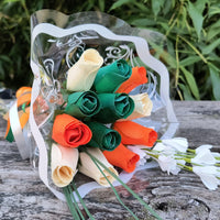 The Original Wooden Rose Irish Flag Saint Patty Day Green, Orange and White Wooden Rose Bouquet Closed Bud Roses (1 Dozen) - The Original Wooden Rose