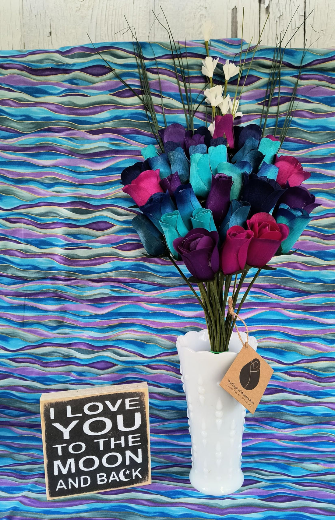 The Original Wooden Rose Deluxe Dark Waters Themed Bouquet. Featuring Closed and Half Open Bud Roses (3 Dozen) - The Original Wooden Rose