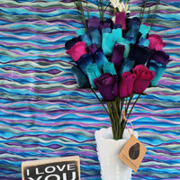 The Original Wooden Rose Deluxe Dark Waters Themed Bouquet. Featuring Closed and Half Open Bud Roses (3 Dozen) - The Original Wooden Rose