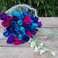 The Original Wooden Rose Deluxe Dark Waters Themed Bouquet. Featuring Closed and Half Open Bud Roses (3 Dozen) - The Original Wooden Rose