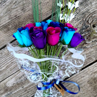 The Original Wooden Rose Deluxe Dark Waters Themed Bouquet. Featuring Closed and Half Open Bud Roses (3 Dozen) - The Original Wooden Rose