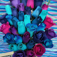 The Original Wooden Rose Deluxe Dark Waters Themed Bouquet. Featuring Closed and Half Open Bud Roses (3 Dozen) - The Original Wooden Rose