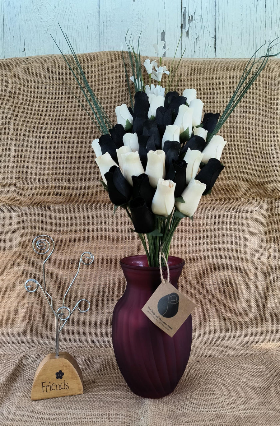 The Original Wooden Rose, Black and White Wooden Rose Bouquet (3 Dozen) - The Original Wooden Rose