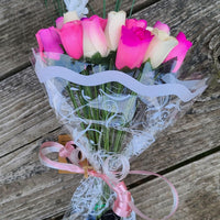 The Original Wooden Rose Deluxe Pink Blossoms Themed Bouquet. Featuring Closed and Half Open Bud Roses (2 Dozen) - The Original Wooden Rose