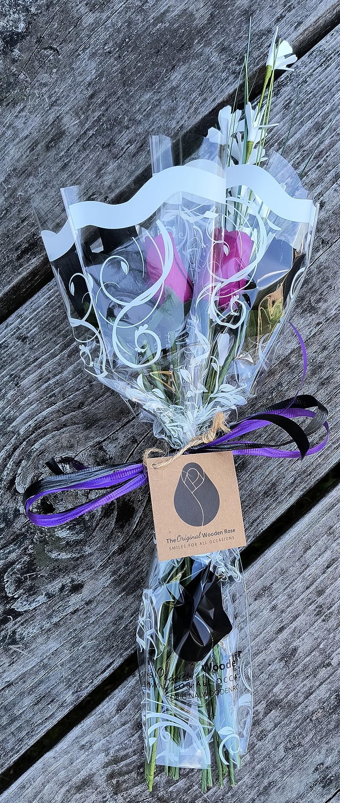 The Original Wooden Rose Halloween Black and Violet Flower Bouquet Closed Bud (1 Dozen) - The Original Wooden Rose