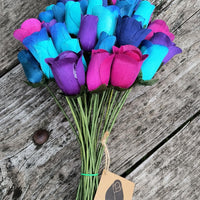 The Original Wooden Rose Deluxe Dark Waters Themed Bouquet. Featuring Closed and Half Open Bud Roses (3 Dozen) - The Original Wooden Rose