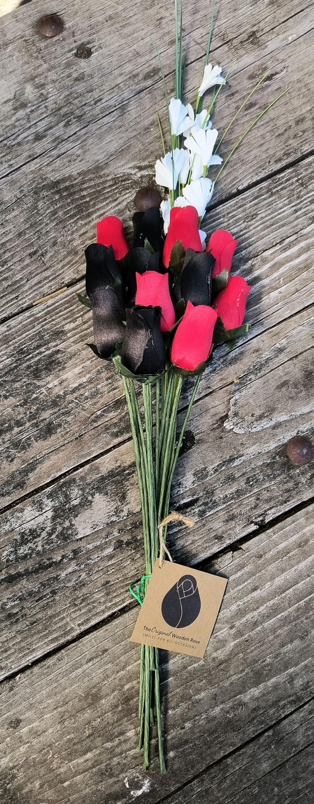 The Original Wooden Rose Black and Red Wooden Rose Bouquet (1 Dozen) - The Original Wooden Rose