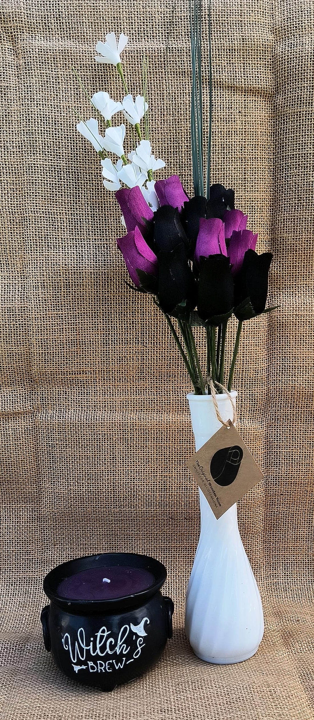 The Original Wooden Rose Halloween Black and Violet Flower Bouquet Closed Bud (1 Dozen) - The Original Wooden Rose