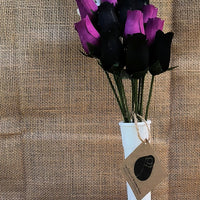 The Original Wooden Rose Halloween Black and Violet Flower Bouquet Closed Bud (1 Dozen) - The Original Wooden Rose